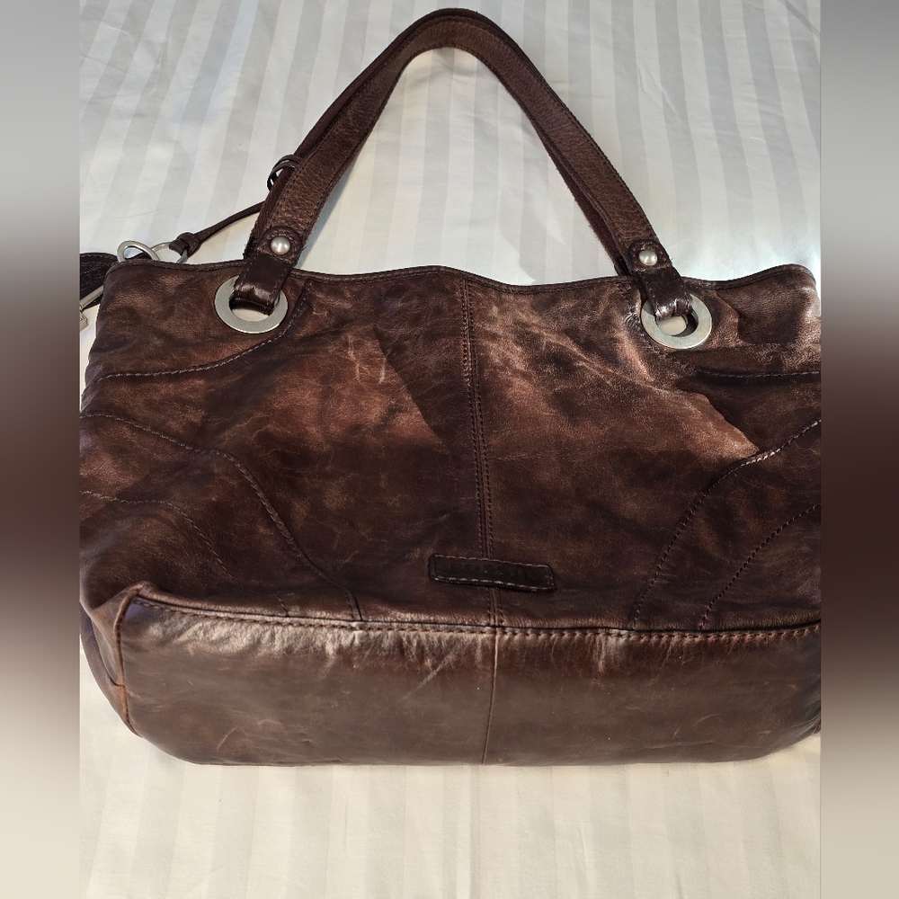 FOSSIL Vintage Brown Leather Tote Bag - Picture 8 of 10